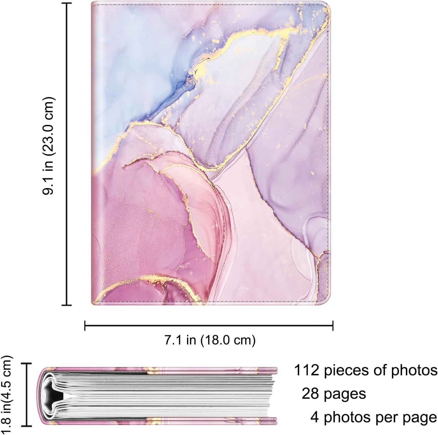 Fintie Photo Album for 4x6 Photos - 112 Pockets Vegan Leather Cover Memory Albums Book for Birthday Family Anniversary Vacation Pictures, Dreamy Marble