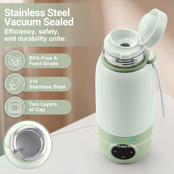 Portable Bottle Warmer for Travel - 17oz 12H Baby Bottle Milk Warmer, Fast Heat Travel Bottle Warmer for Breastmilk, USB Calentador De Biberones on The Go - Wireless Car Bottle Water Warmer, Green