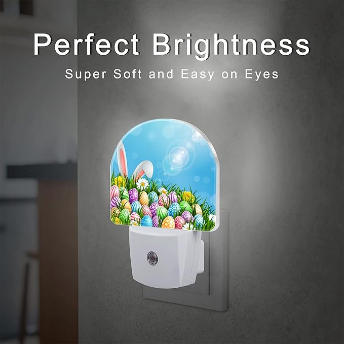 Easter Bunny and Eggs Night Light Plug into Wall,Colorful Easter Eggs Rabbit Dusk to Dawn Night Light Plug in,0.5w Energy Saving Sleep Friendly NightLight for Kids Boys Girls Home Decor