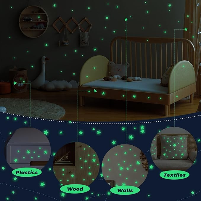 Glow in The Dark Stars Stickers for Ceiling, 514Pcs 3D Room Wall Decor Ceiling Stars Glow in The Dark Star Stickers Wall Decals for Kids Bedding Room or Party Birthday Gift