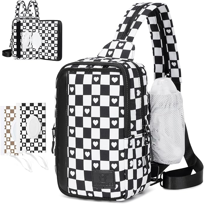 MYHOZEE Sling Bag Crossbody Backpack Purse - 2 in 1 Nylon Cross Body Bag Diaper with Wipes Pouch, Water Bottle Pocket