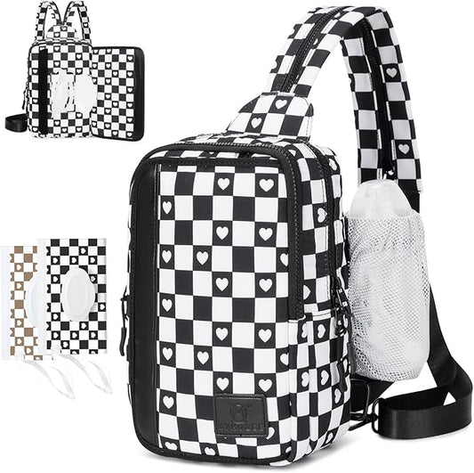 MYHOZEE Sling Bag Crossbody Backpack Purse - 2 in 1 Nylon Cross Body Bag Diaper with Wipes Pouch, Water Bottle Pocket