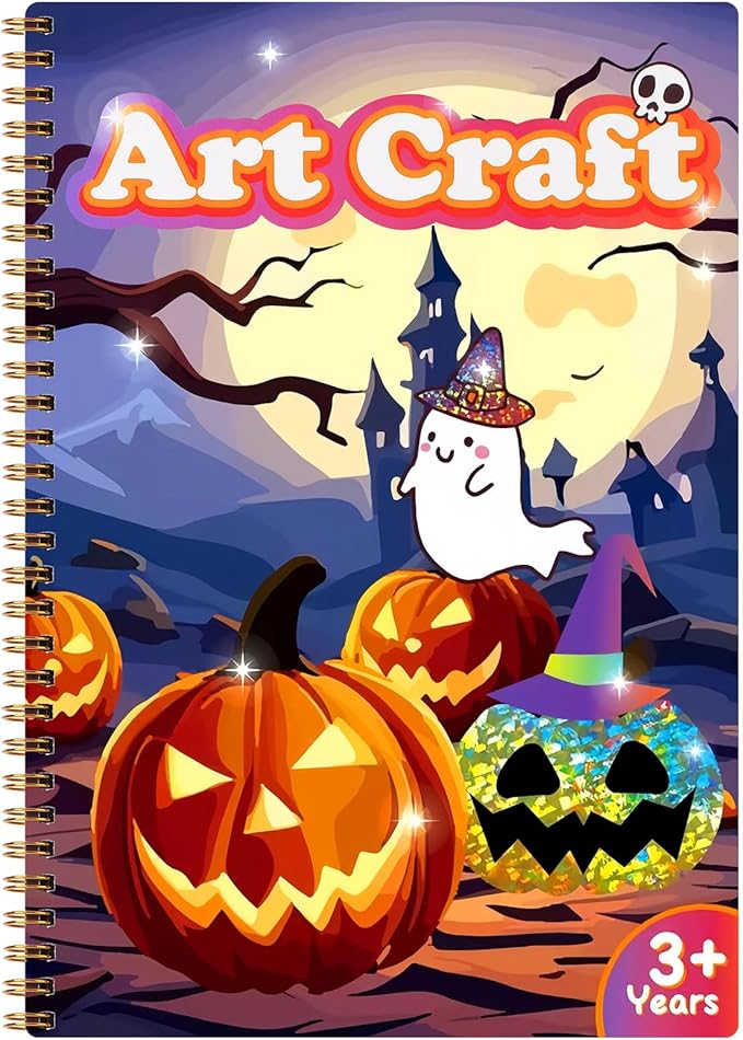 JULEASEL Halloween Foil Paper Arts and Crafts Kits, DIY Halloween Arts and Crafts for Kids, No Mess Foil and Coloring Books, Creative Spooky Art Gifts for Boys Girls Ages 4+