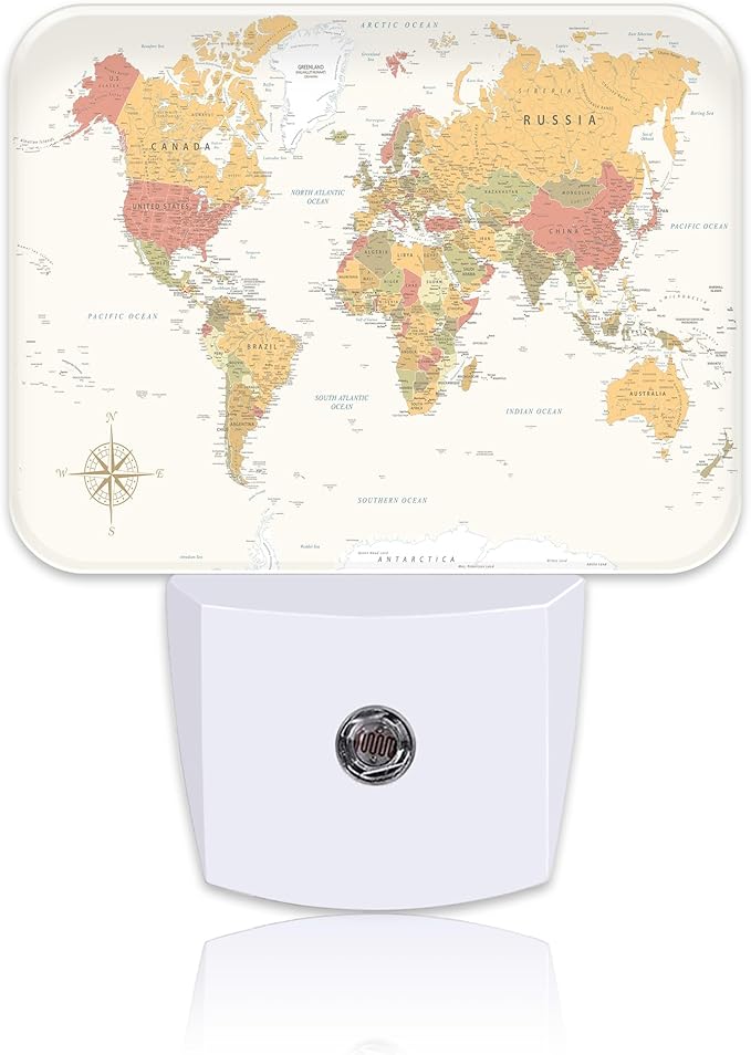 Vintage Yellow World Map Night Light for Kids, World Map LED Night Light Plug into Wall with Dusk to Dawn Sensor for Girls Boys Women Men Bedroom, Hallway, Kitchen, Bathroom, Stairs Decor