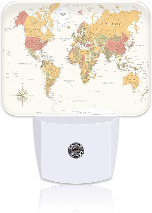 Vintage Yellow World Map Night Light for Kids, World Map LED Night Light Plug into Wall with Dusk to Dawn Sensor for Girls Boys Women Men Bedroom, Hallway, Kitchen, Bathroom, Stairs Decor