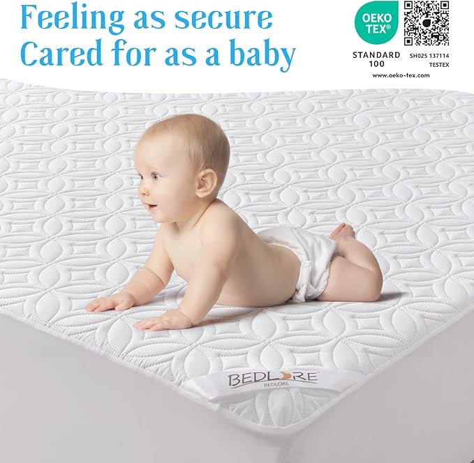 BEDLORE Waterproof Mattress Protector, Queen Size Noiseless Mattress Pad with Deep Pocket 6"-18" Depth, Soft Breathable Bed Mattress Cover Washable for Home, Bedroom, Hotel (White)