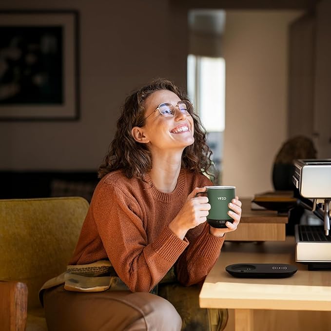 Temperature Control Smart Mug, Self Heating Coffee Mug LED Display, 180 Min Battery Life - Hot up to 149℉ Fast Wireless Charger Base Improved Design Coffee Serving Sets (12oz, Turquoise)