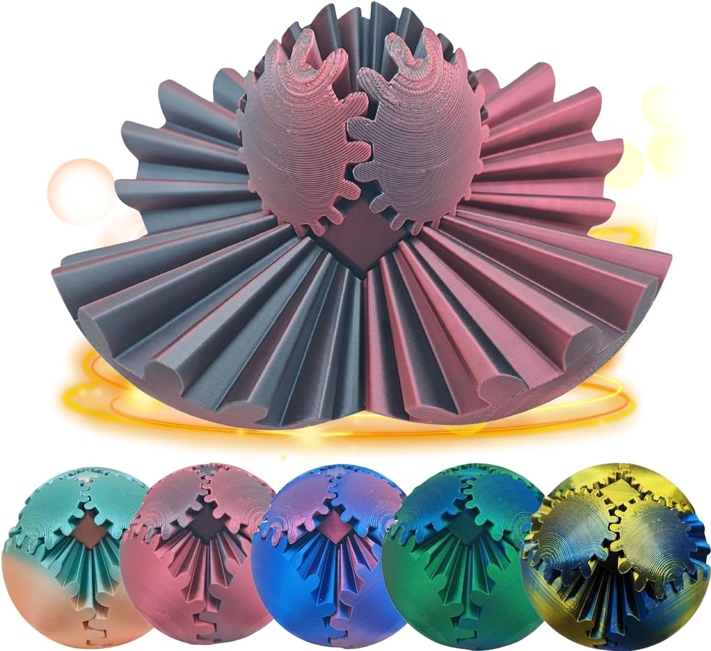 Gear Ball - GearSphere Fidget Toy, 2024 Gear Sphere Cube Puzzlefor Adults Kids Stress and Anxiety Relaxing,3D Printed Spin Ball or Cube Fidget Toy (Grey+Pink)