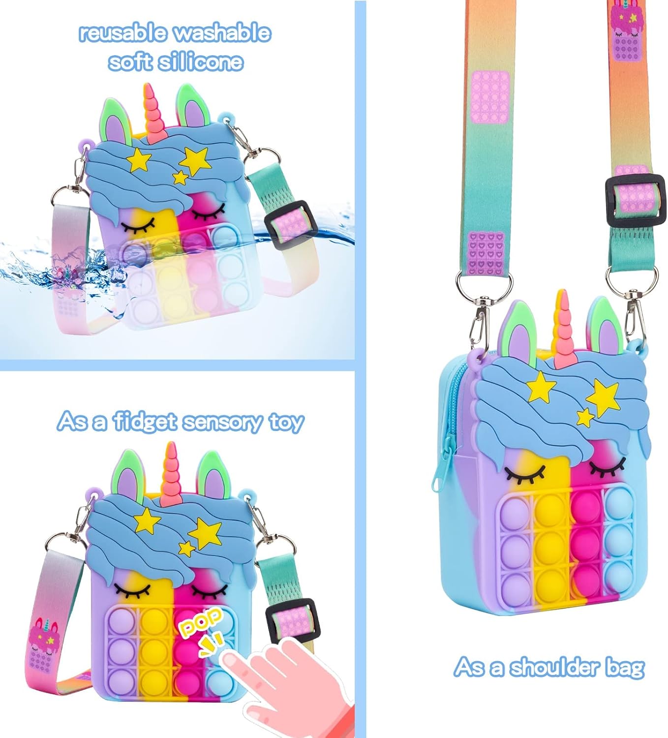 Civan Multi Unicorn Pop Purse for Girls Pop it Purse Fidget POP IT Bag for Girls Women pop it Bags pop it Fidget Purse Bag Toys for Girls Fidget Purse Cross Body Handbags Easter Cute Purse Sensory Toy