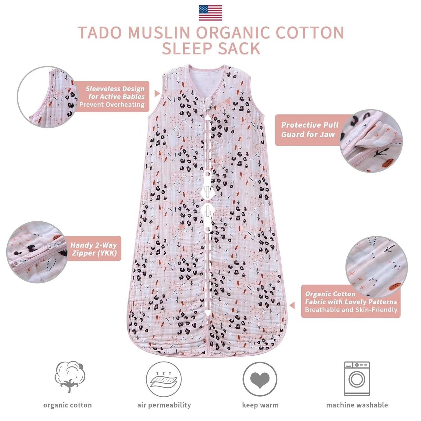 Baby Sleep Sack 12-24 Months Wearable Blanket for Babies 100% Organic Cotton 2-Way Zipper YKK 0.5 TOG Toddler Sleeping Sacks 1-2 T Bunny