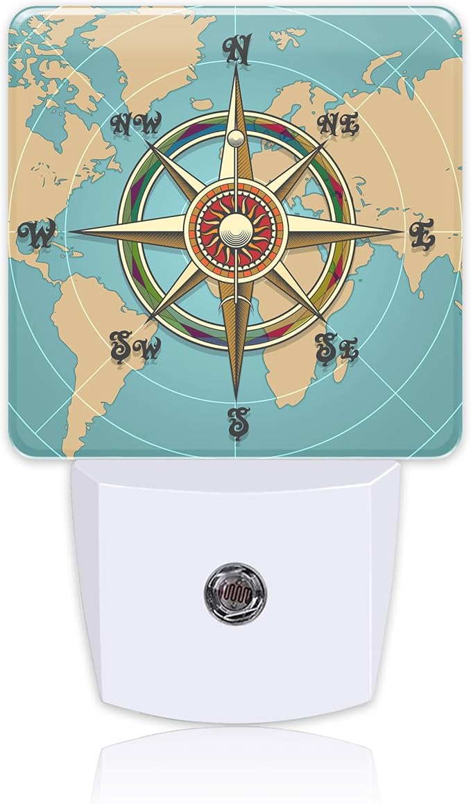 Plug in Night Lights Classic Vintage Nautical Wind Compass Night Light with Dusk to Dawn Sensor Night Light for Kid Girls Boys Women Room Decor, Hallway, Kitchen, Bathroom, Nursery, Stairs