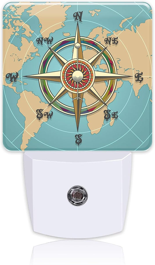 Plug in Night Lights Classic Vintage Nautical Wind Compass Night Light with Dusk to Dawn Sensor Night Light for Kid Girls Boys Women Room Decor, Hallway, Kitchen, Bathroom, Nursery, Stairs