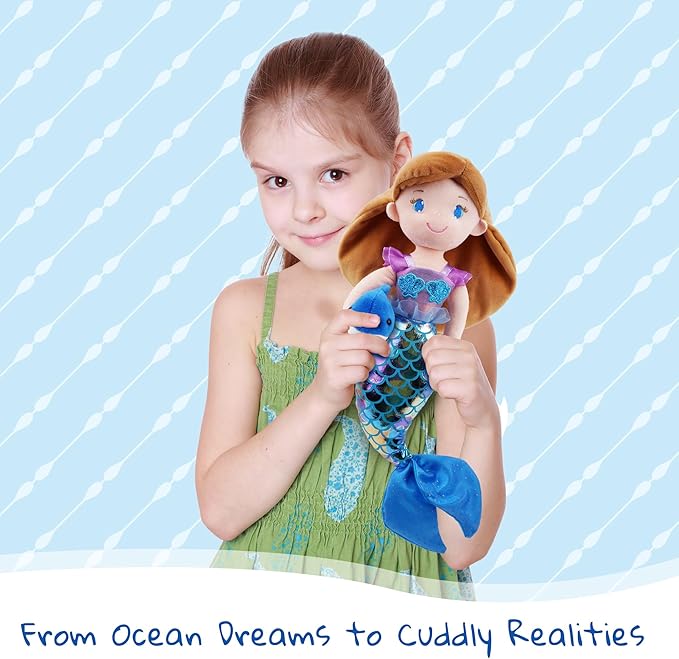 June Garden Atlantic Wonders Series - Mermaid Princess Nerida Oceanwhisper - 16" Soft Plush Stuffed Mermaid Doll Gift for Toddler Girls