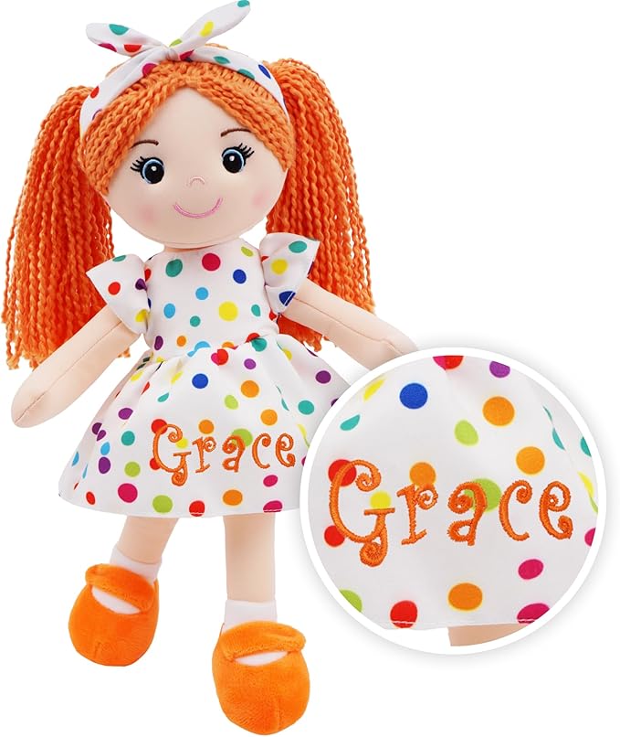 June Garden Personalized Bella Doll – Embroidered Name Soft Plush Doll – Custom Gift for Girls – Choose Name, Font & Thread Color – Available in 14", 18", and 23" Sizes