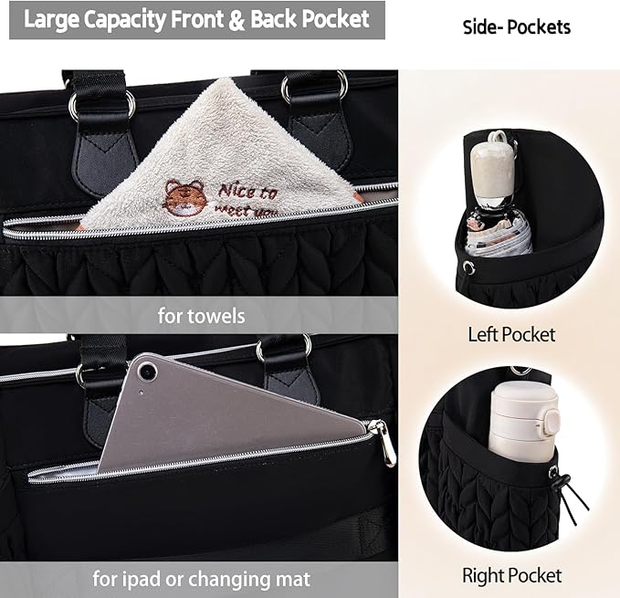 Diaper Bag Tote, Large Tote Baby Diaper Bag with 15.6" Laptop Compartment and Insulated Pockets, Crossbody Hospital Bags