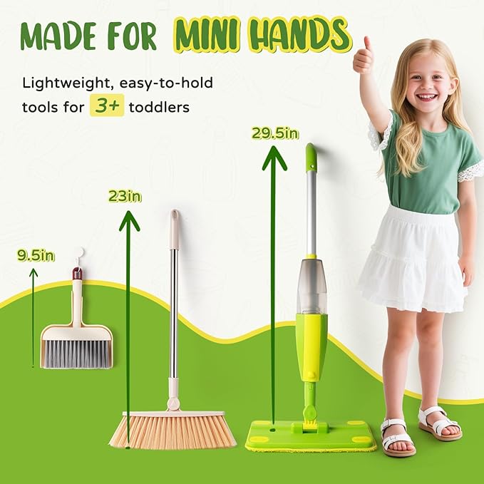 Kids Cleaning Toy Set,Mini Spray Mop Montessori Toys Pretend Play Cleaning Tool for Toddlers with Spray Mop & Kids Broom Dustpan Set Cleaning Toys Gift for Toddlers Girls Boys Age 3+