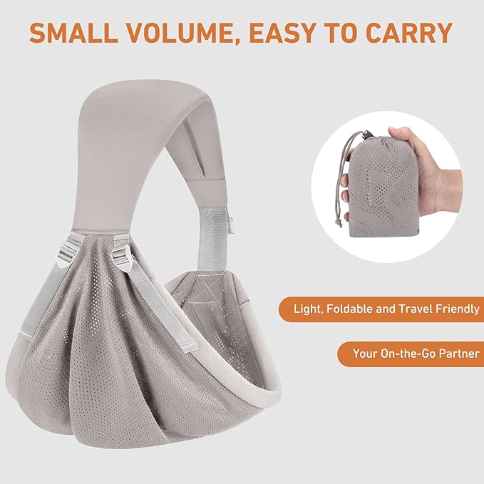 Baby Sling Carrier, Baby Carrier Newborn to Toddler, Mesh Toddler Carrier, Lightweight Breathable Summer Baby Wraps Carrier, Baby Carriers One Size Fits All (Grey)