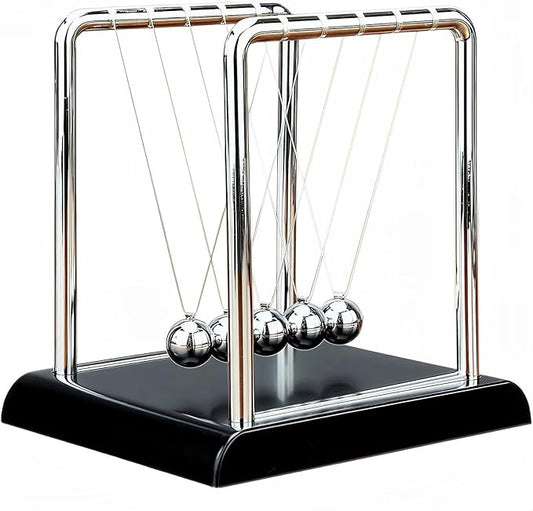 Newtons Cradle Balance Pendulum Balls, Swinging Kinetic Balls with Black Base, Science Physics Educational Learning Tool, Office Home Creative Decoration, Stress Relief Fidget Desk Toy (Large)