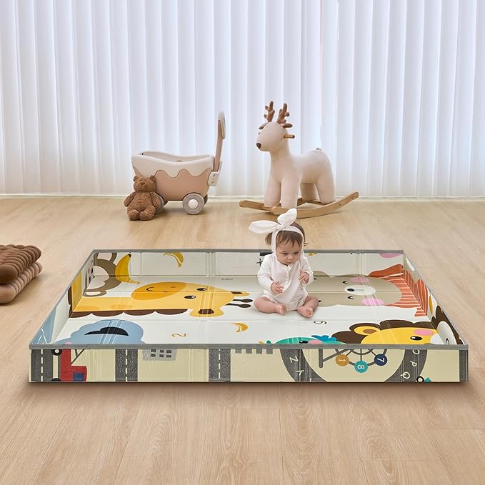 VEVOR Baby Play Mat, 55"" x71 Baby Crawling Mat, Non-Slip One-Piece Foam Baby Playmat, Foldable Portable Reversible Floor Mat with Travel Bag, Waterproof Activity Playmats for Babies, Toddlers, Infan