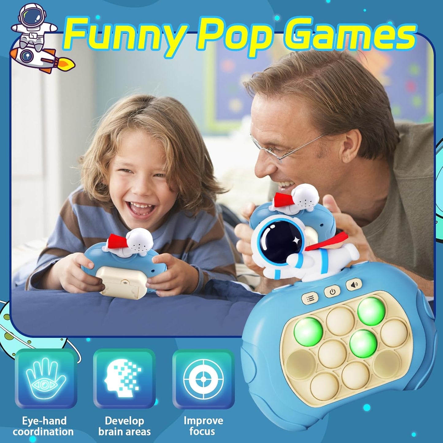 Fidget Toys Light Up Game, Handheld Games for Kids, Quick Push Bubbles Game Console, Autism Sensory Toys Birthday Gifts for Old Boys Girls Kids Teens