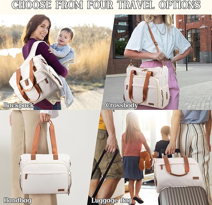 Diaper Bag Backpack, Mommy Travel Diaper Bag Tote with Shoulder Strap, Hospital Bag, Weekender Baby Bag for Mom
