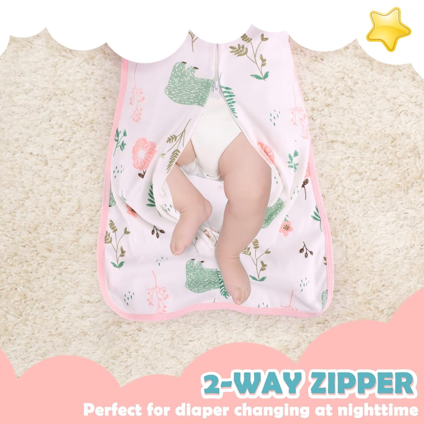 2 Pack Transition Swaddle with 2 Way Zipper, 2 in 1 Arms in/Out Transitional Arms Up Swaddle, 100% Cotton Newborn Swaddles Zipper Swaddles Baby Swaddling Sack Sleeping Sack 3-6 Months, Flamingo & Bear