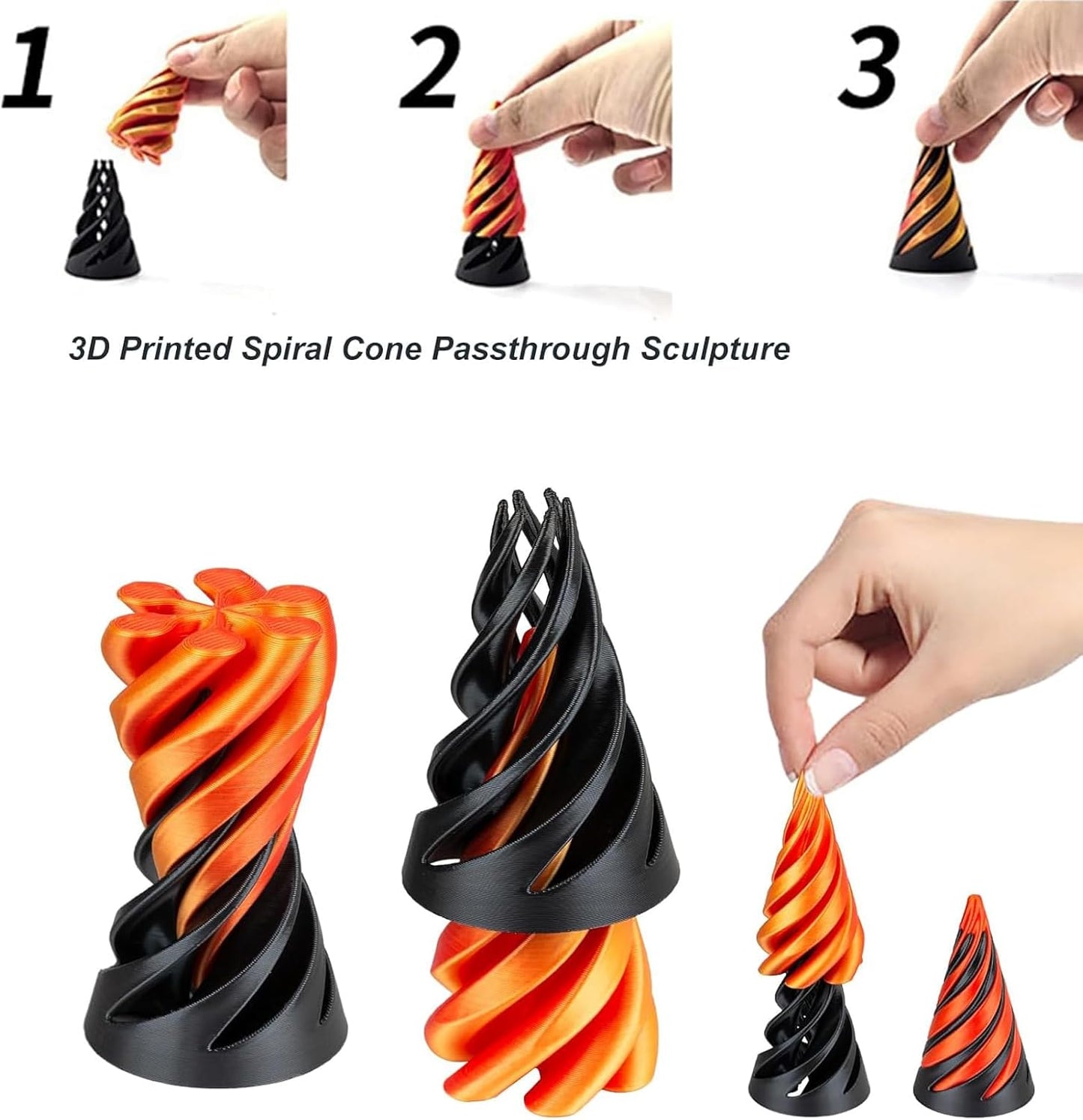 Impossible Pyramid Passthrough Sculpture, 3D Printed Spiral Cone Toy,Pass Through Pyramid Fidget Toy 3D Printed Spiral Cone Fidget Toy, Relax Anxiety Toy for Children Adult (2PCS)