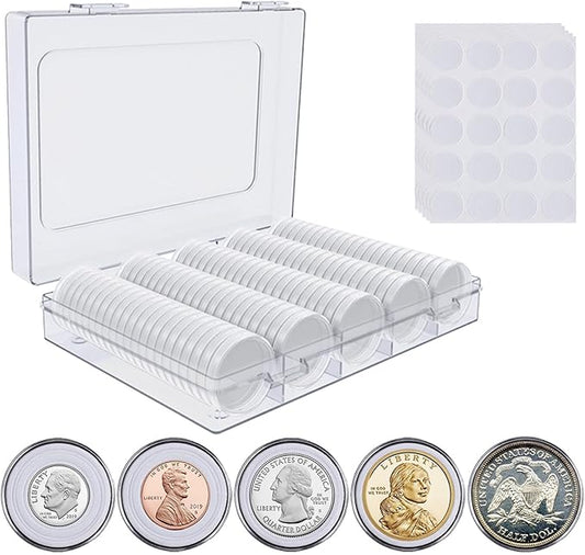 100 Pcs 30mm Coin Capsules Holder with Foam Gasket and Plastic Storage Organizer Box, 5 Sizes (17/20/25/27/30mm) Coins Collector Case Protector for Coin Collection Supplies