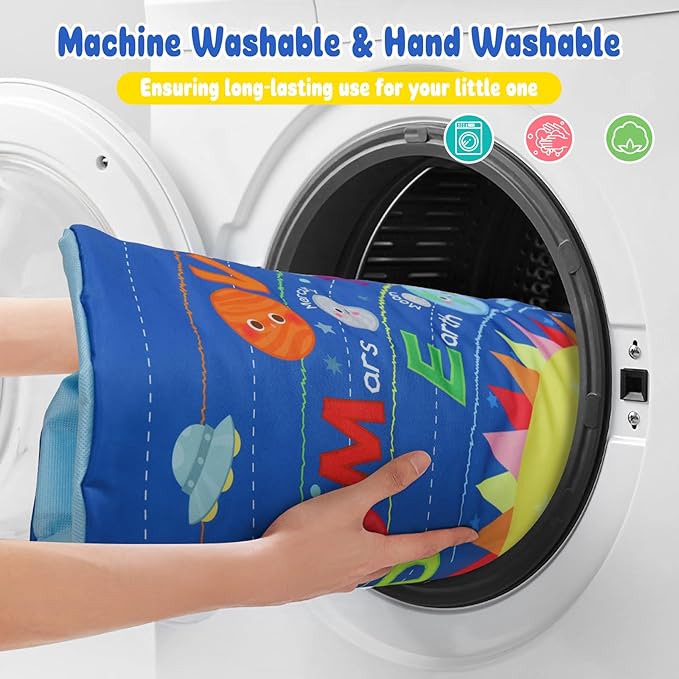 OKOOKO Baby Play Mat, Activity Baby Play Gym with Arch, Solor System Playmats & Floor Gyms, Alphabet Mat, Detachable Mirror, Thick Non Toxic Playmats for 0+