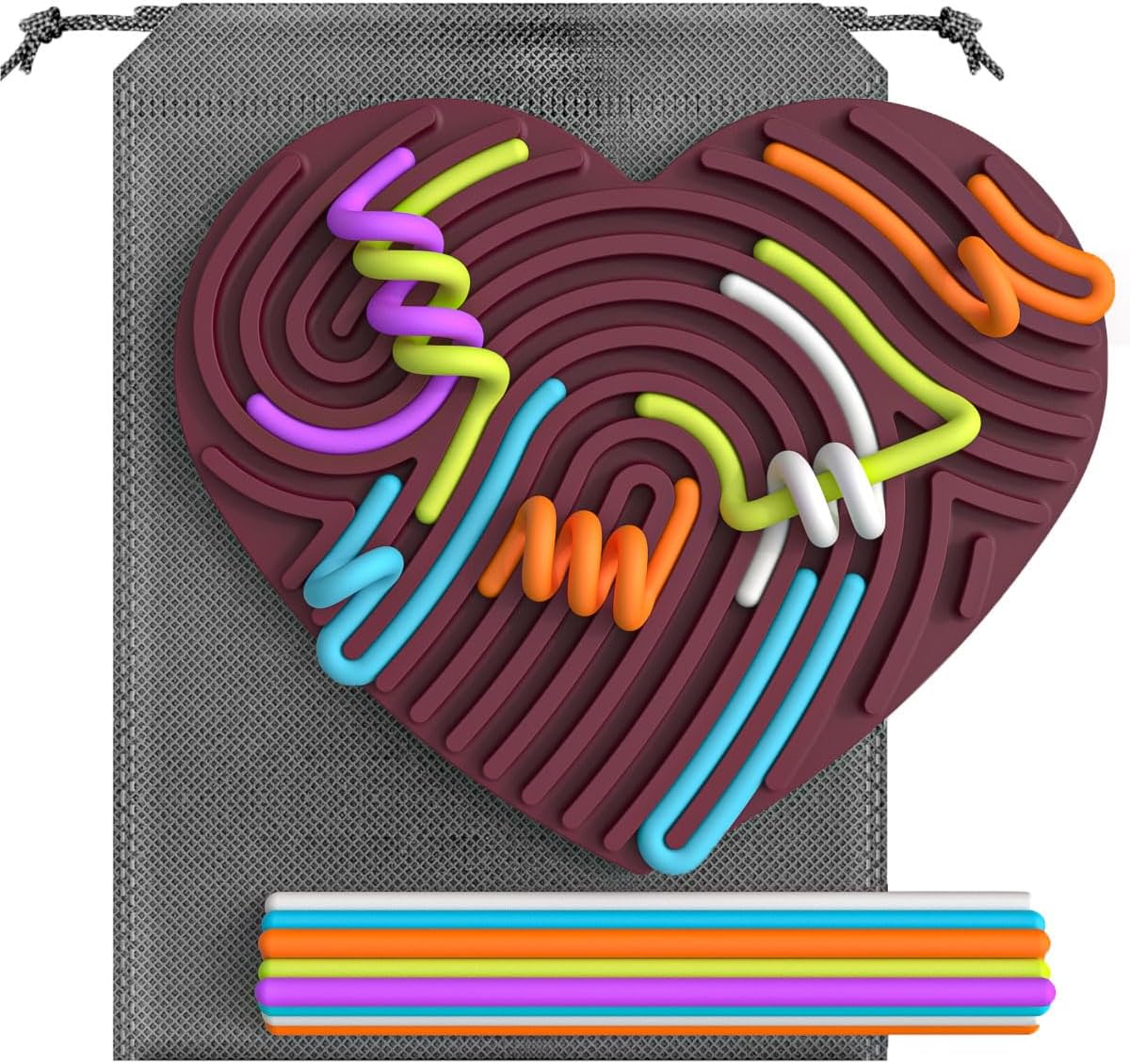 Sensory Activity Board, Silicone Fidget Toy for Calming, Stress, Anxiety, ADHD & Autism | Silent, No Mess | Kids 3+ & Adults | Includes Portable Travel Bag & 13 Strings(Purple)