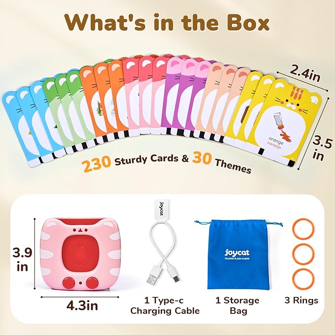 JoyCat Spanish & English Bilingual Talking Flash Cards for Toddlers 1-5, 454 Words with Durable Thick Cards, Easy to Slide in and Out, Speech Therapy Toys, Birthday Gifts for Boys Girls