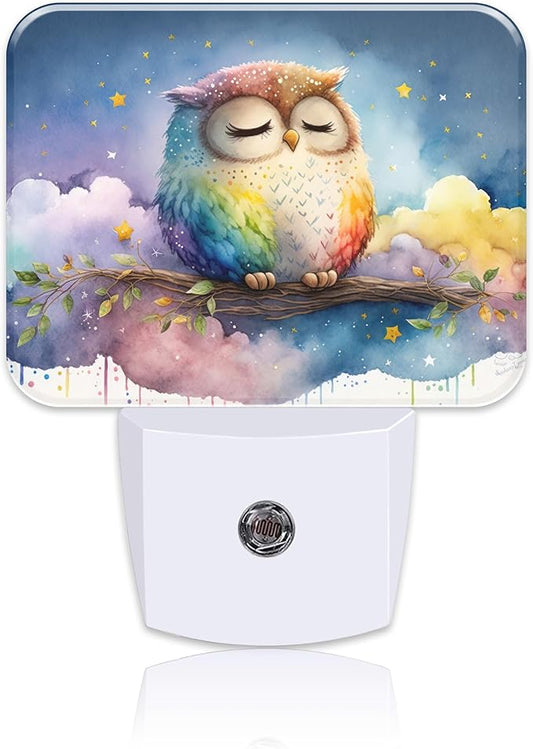 Cute Watercolor Sleeping Owl Night Light for Kids Girls Boys, Cartoon Owl LED Night Light Plug into Wall with Dusk to Dawn Sensor for Bedroom, Hallway, Kitchen, Bathroom, Stairs Decor