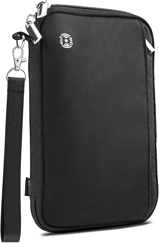 WALNEW Passport Holder for Travel Family, RFID-Blocking Travel Wallet Holder for 6 Passports, Water Resistant Bag Document Organizer for Cards, Cash, Boarding Passes, Tickets (Black)