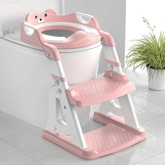 Potty Training Seat, Upgrade 2 in 1 Potty Training Toilet for Toddler, Toddler Toilet Seat for Boys Girls with Splash Guard, Anti-Slip Pad and Step Stool (Pink)