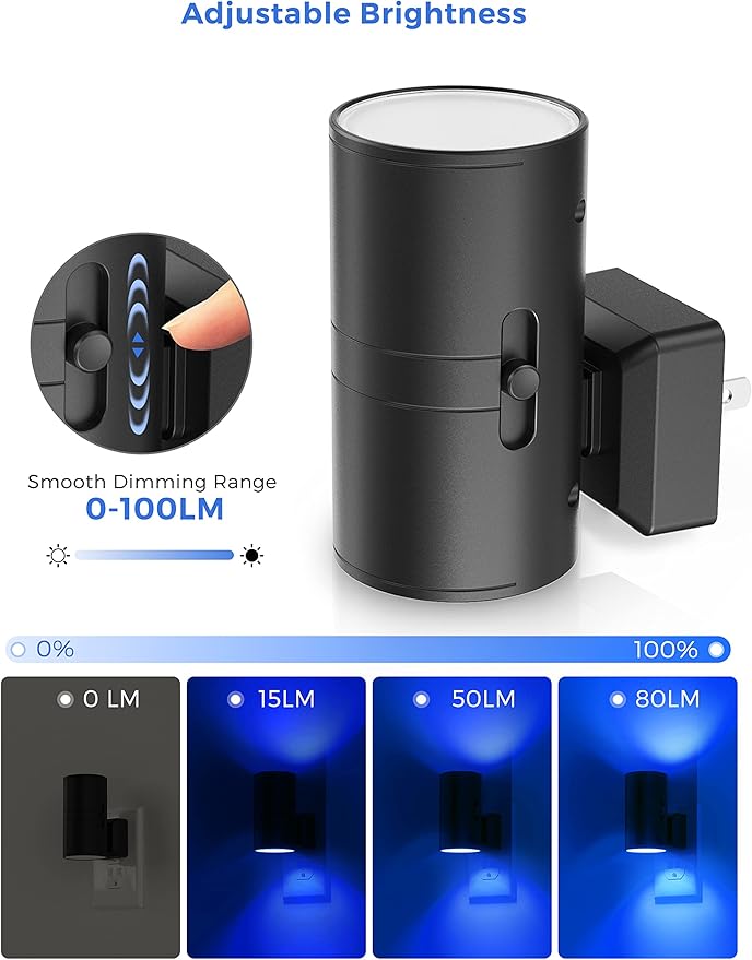 Blue Night Light, LOHAS Bluey Light Plug into Wall, Dusk to Dawn Sensor, 0-100LM, Adjustable Brightness, Calm Dimmable Lights for Bathroom, Hallway, Bedroom, 2 Pack