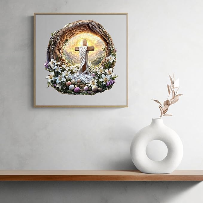 KAAYEE Wooden Puzzles for Adults, 3D Vision Effect Holy Light Cross Wooden Jigsaw Puzzle Unique Shape Wood Puzzle Adult, 3D Effect Flat Puzzle Birthday Family Game (L-13.4 * 13.3 in-300pcs)