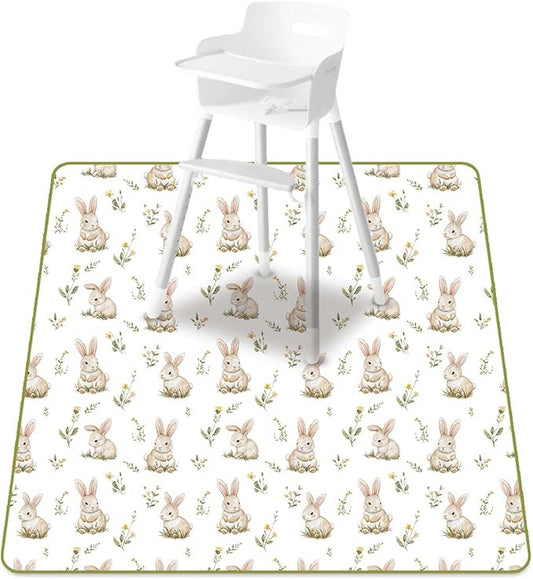 Baby Splat Mat for Under High Chair, 51 x 51 Inch Wipeable Splash Mat，Floor Protector，Wipe-Clean Tablecloth and Playing Mat (Rabbit)