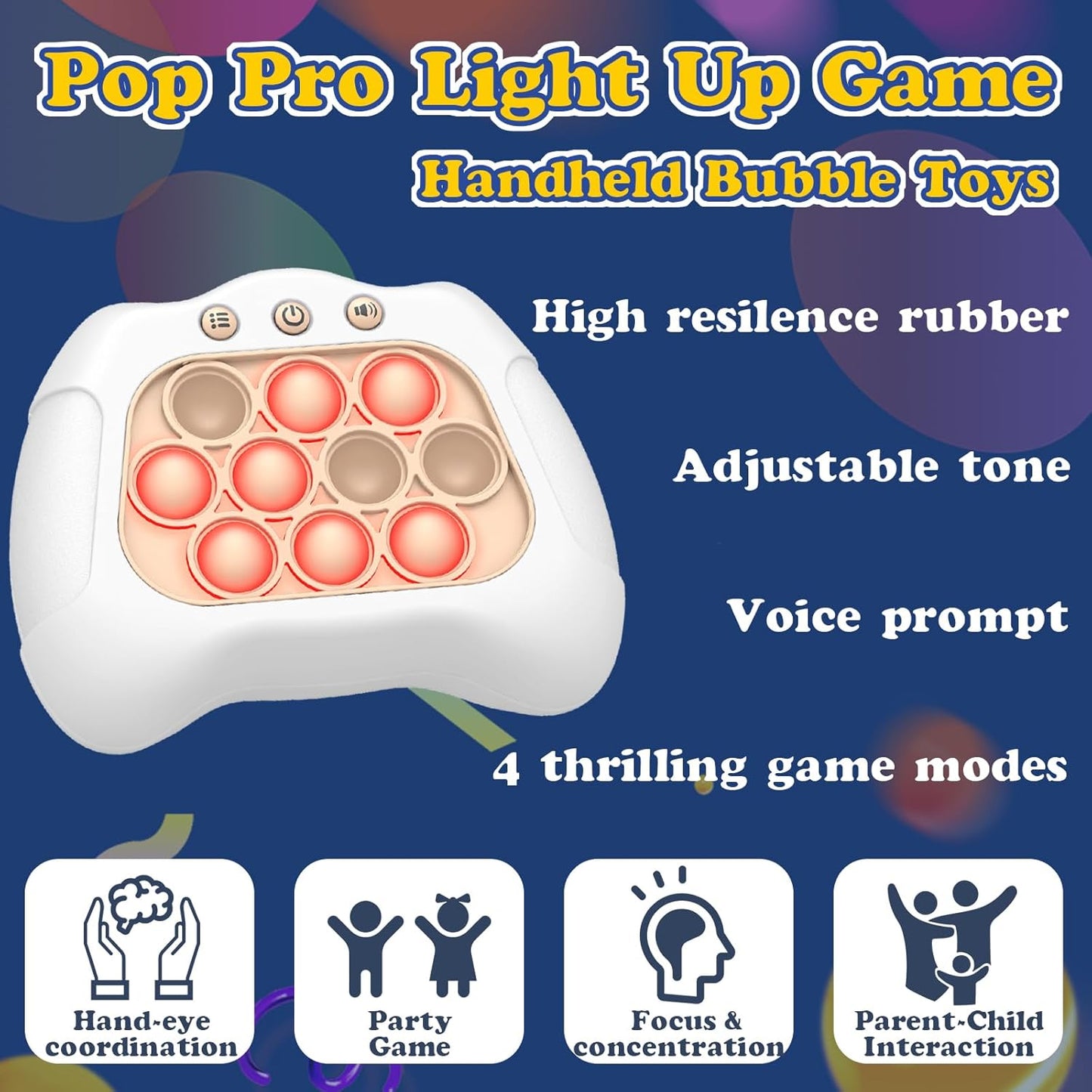 Quick Speed Push Puzzle Game Console Toys, Fast Push Bubble Game Light Up Pop Pro Fidget Games Pop Fidget Sensory Toys for Adults and Kids Bubble Stress Relief Handheld Electronic Pop Game for Kids