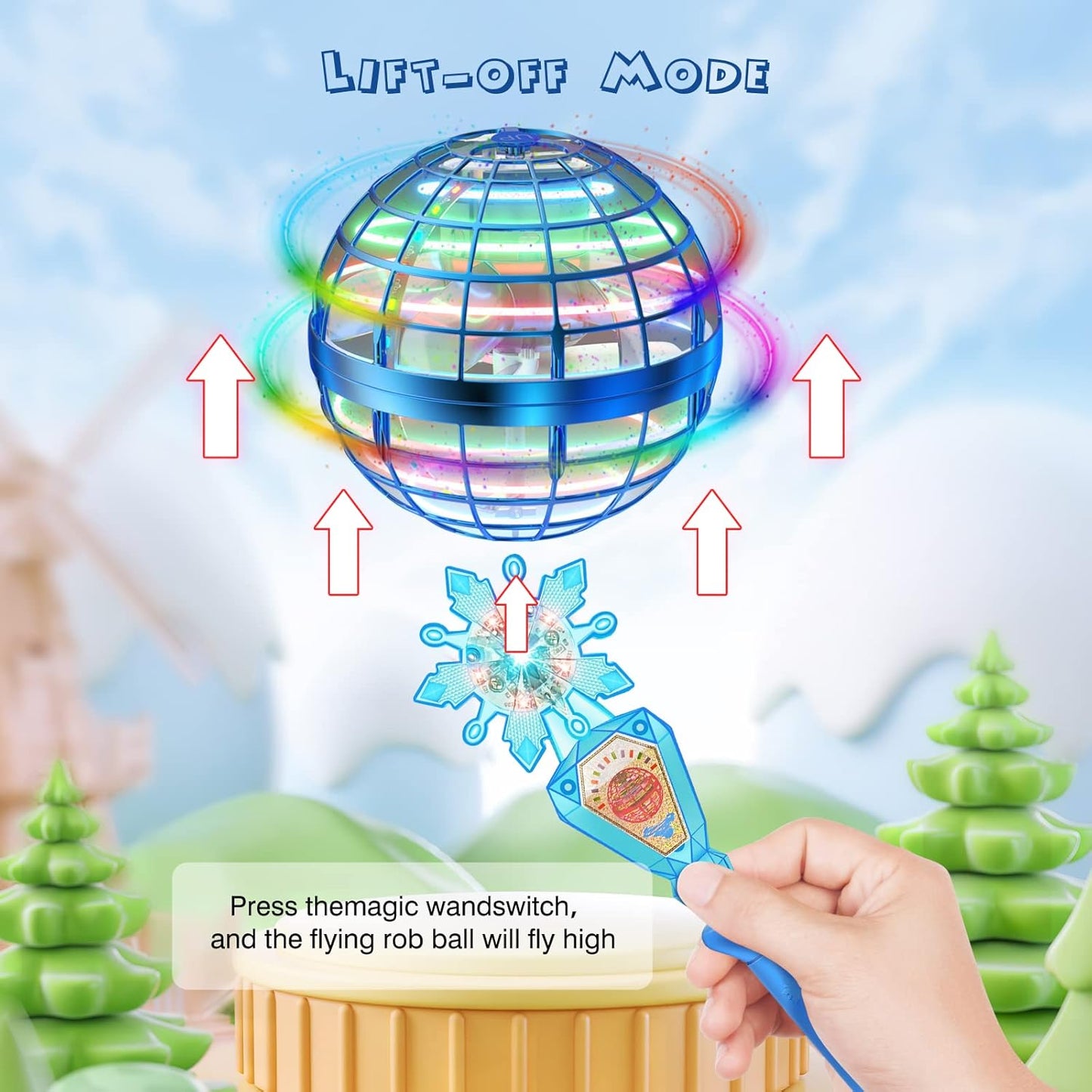 AMERFIST Magic Wand for Flying Orb Ball Cosmic Globe Galantic Fidget Spinner Toy with Infrared Sensor Gifts for Kids Adult - Two Modes-Built-in LED Lights