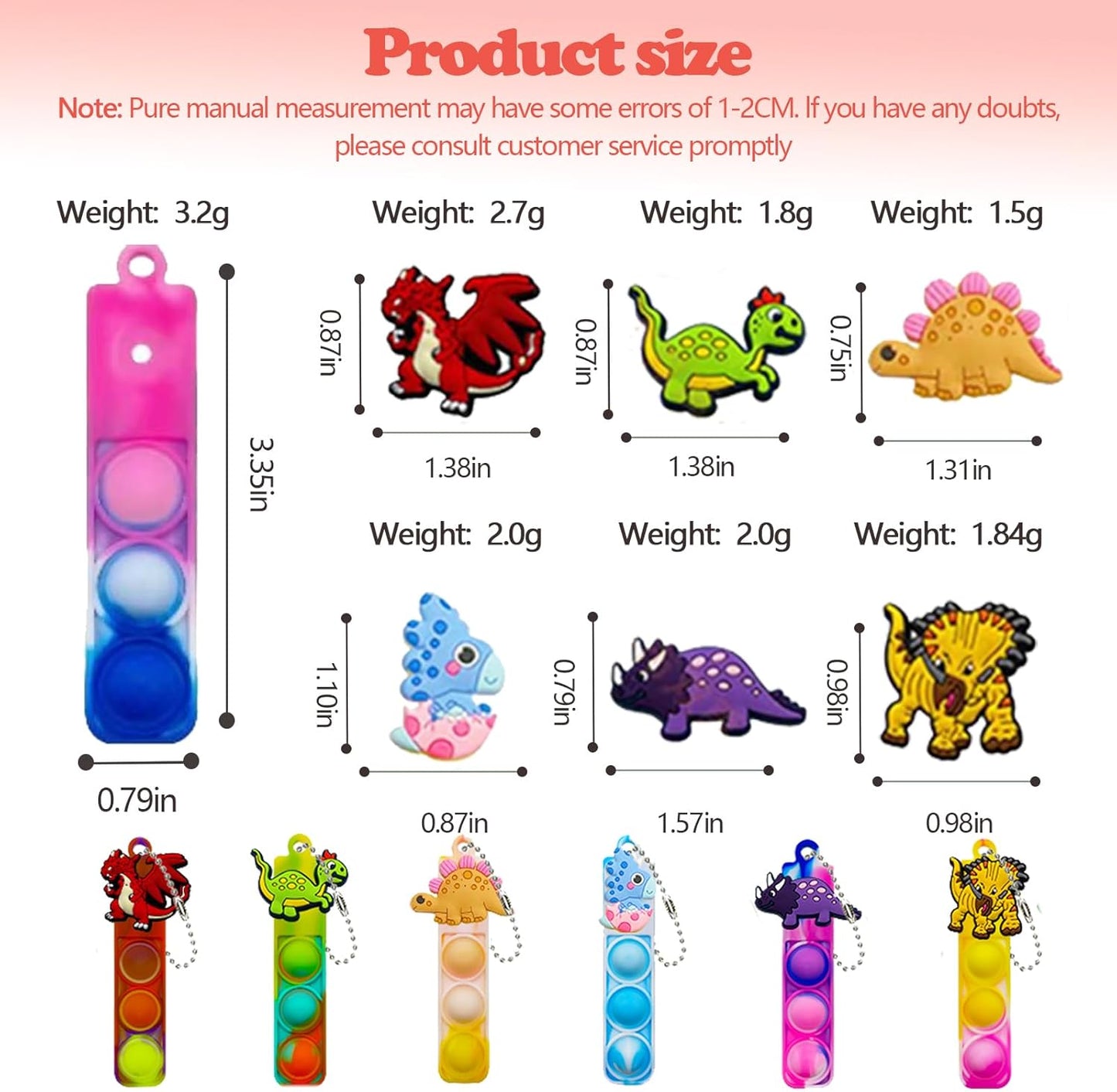 26 Pcs Mini Keychain Pop Fidget Toys for Kids, Birthday Party Favors for 3-5, 4-8, 8-12, Bulk Sensory Toys for Classroom Prizes, Party Supplies for Pinata Stuffers, Carnival Prizes (Dinosaur)