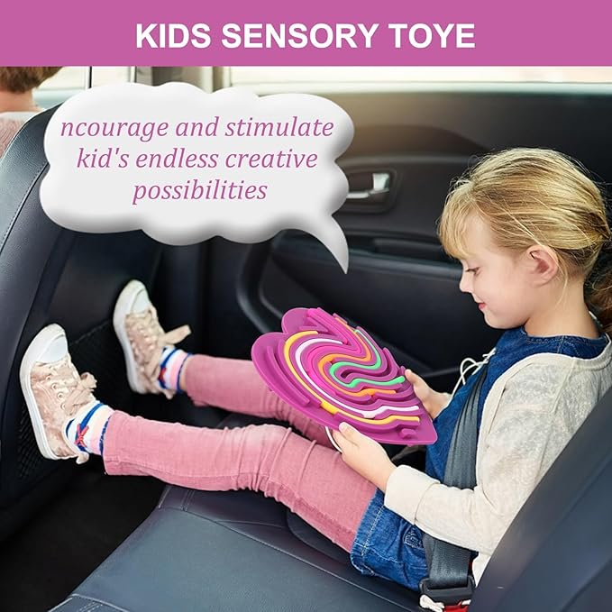 Sensory Activity Board - Double-Sided Silicone Fidget Toy Busy Board for Fine Motor Skill Silicone Calm Down Toy for Stress, Anxiety, ADHD & Autism, Kids 3+ & Adults Activities for Travel(Heart)