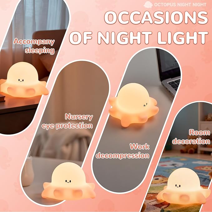Octopus Night Light for Kids, Adjustable and Timed Silicone Night Lamp, Octopus Lamp Room Decor for Nursery Suitable for Boys and Girls