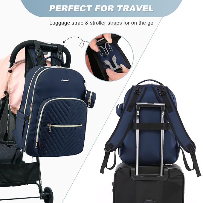 LOVEVOOK Diaper Bag Backpack, Quilted Baby Bag with Changing Pad & Pacifier Holder, Waterproof Travel Diaper Bags for Baby Boys Girls, Stylish and Large Capacity,Blue