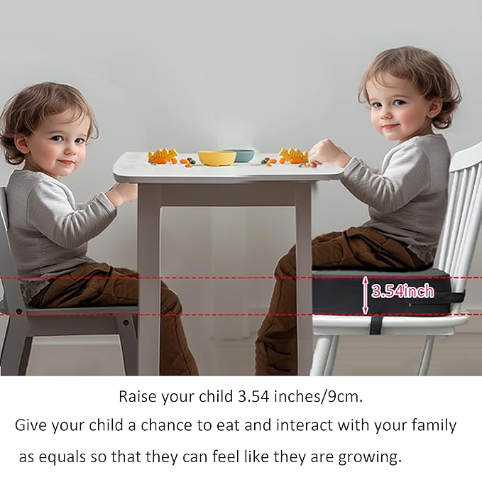 Toddler Booster Seat for Kitchen Chair, 3.5" Oxford Foam Cushion, Non-Slip Base, Adjustable Straps, Portable Dining Booster for Self-Feeding Toddlers at Home or on The Go (Dark Grey)