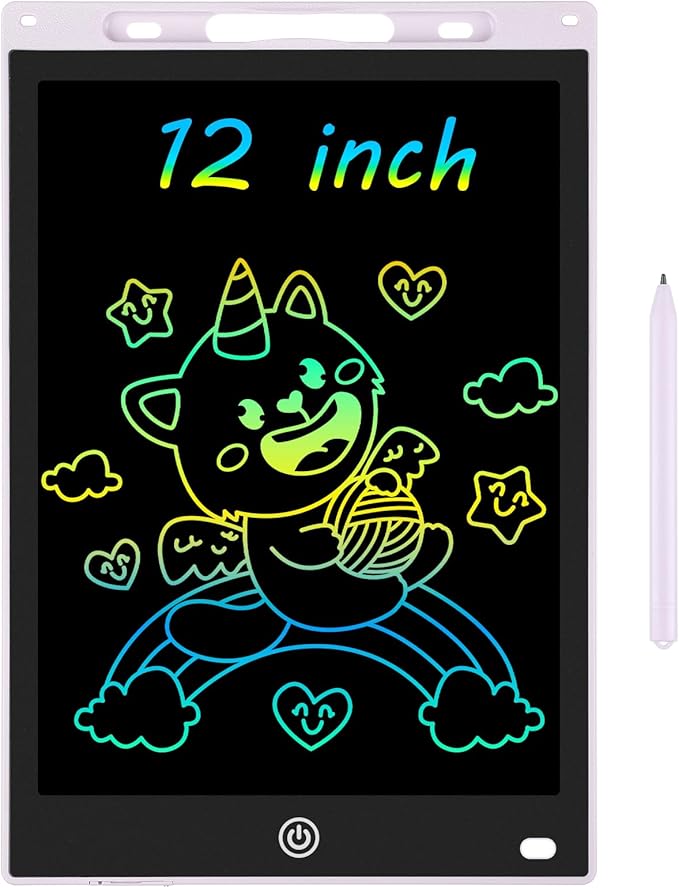 12 Inch LCD Writing Tablet - Colorful Electronic Drawing Pad & Doodle Board for Kids Ages 3-8, Erasable Educational Toy, Birthday for Girls and Boys (White)