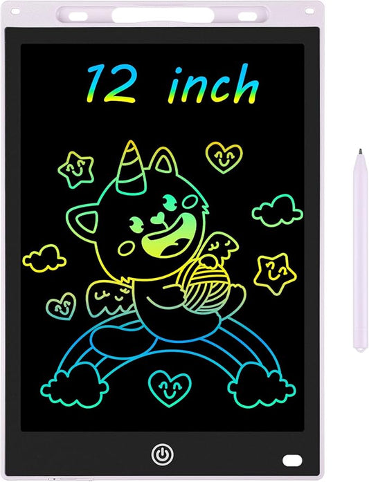 12 Inch LCD Writing Tablet - Colorful Electronic Drawing Pad & Doodle Board for Kids Ages 3-8, Erasable Educational Toy, Birthday for Girls and Boys (White)