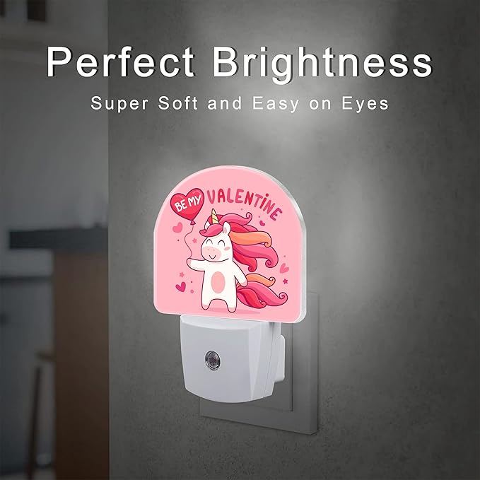 Cute Valentine's Day Unicorn Night Light for Kids, Be My Valentine Night Light Plug in with Dusk to Dawn Sensor,0.5w Energy Saving Nightlight for Hallway Stairway Kitchen Bedroom