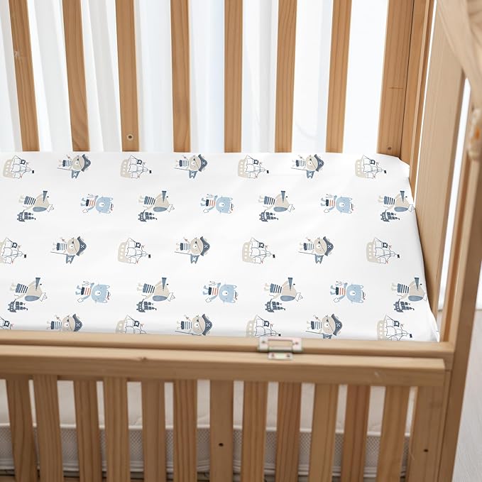 Nap Mat Sheet 47"x24", 3 Pack Blue Ocean Sailor Baby Crib Sheets Fitted Elastic Corners, Preschool Day Care Rest Mat Cover, Soft Breathable - Compatible with Regalo My Cot, Joovy Travel Cot