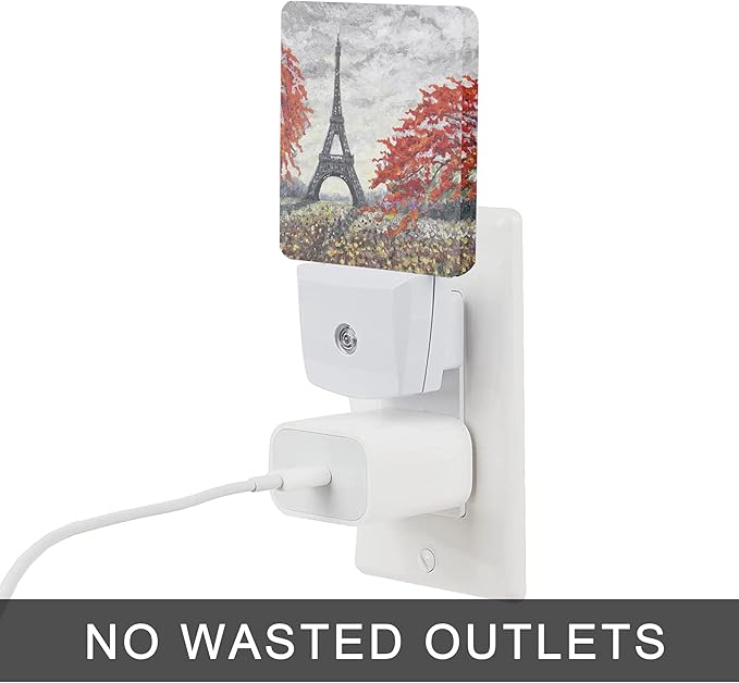 Eiffel Tower Night Light,Paris Spring Red Plug in Night Lights 0.5W Sleep Friendly for Boys Girls Led Night Light Dusk to Dawn Sensor Nightlight for Stairway/Hallway/Kitchen