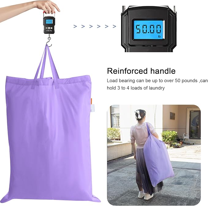 Polecasa Heavy Duty Large Laundry Bag with 130gsm Tear Resistant Fabric and Handles, Easy to Carry Durable Dirty Clothes Drawstring Bag, Perfect for College Dorm, Travel, 28”x36”,Purple
